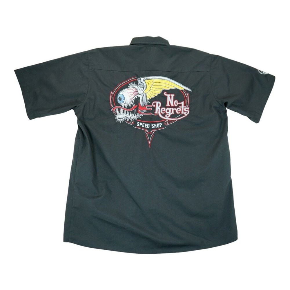 Lethal Threat No Regrets Embroidered Work Shirts Size XL‎ ~ Black ~ Motorgear